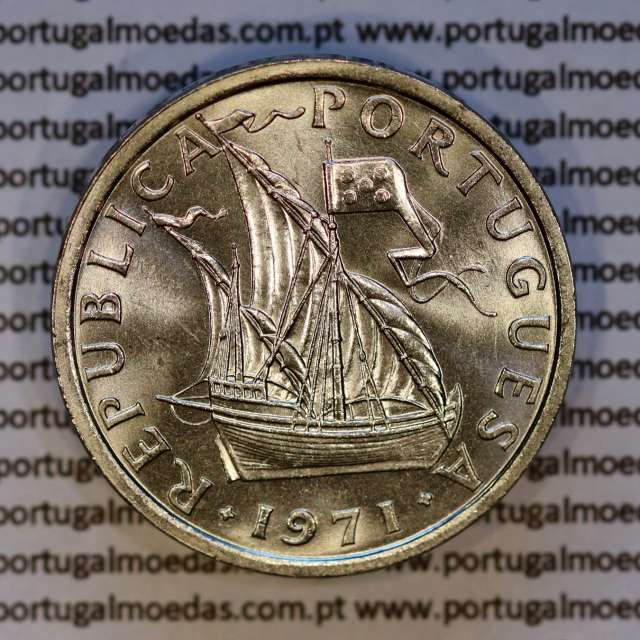 10$00 escudos 1971 níquel, 10 Escudos 1971 cuproníquel, Legenda no bordo normal (A), (Soberba), World Coins Portugal KM 600