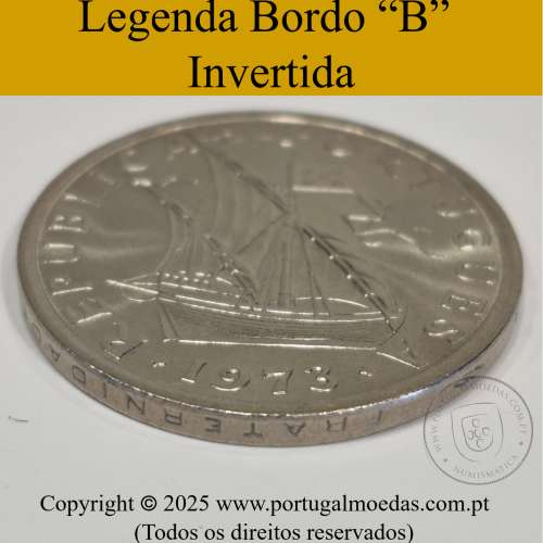 10$00 escudos 1971 níquel, 10 Escudos 1971 cuproníquel, Legenda bordo invertida (B), (Bela/Soberba), WorldCoins Portugal KM600