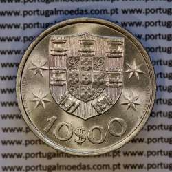 10$00 escudos 1973 níquel, 10 Escudos 1973 cuproníquel, Legenda no bordo normal (A), (Bela/Soberba), World Coins Portugal KM 600