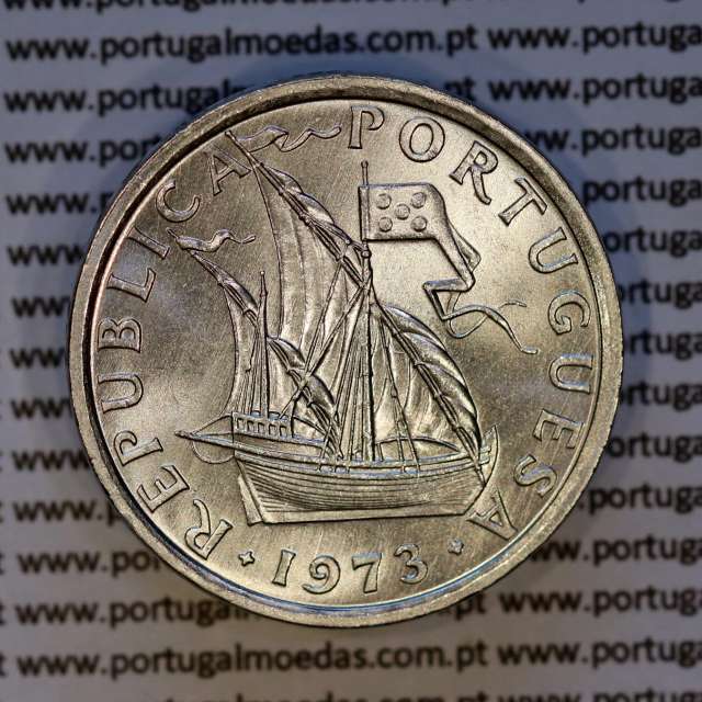 10$00 escudos 1973 níquel, 10 Escudos 1973 cuproníquel, Legenda bordo invertida (B), (Bela/Soberba), World Coins Portugal KM 600