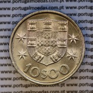 10$00 escudos 1974 níquel, 10 Escudos 1974 cuproníquel, Legenda no bordo normal (A), (Bela/Soberba), World Coins Portugal KM 600