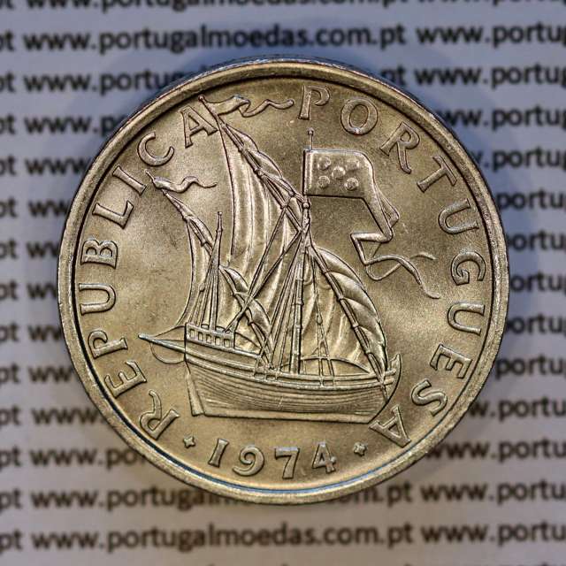10$00 escudos 1974 níquel, 10 Escudos 1974 cuproníquel, Legenda no bordo normal (A), (Bela/Soberba), World Coins Portugal KM 600