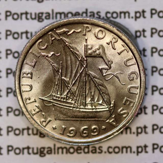 5$00 escudos 1969 cupro-níquel, 5 Escudos 1969 cuproníquel da República Portuguesa, (Soberba), World Coins Portugal KM 591