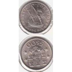 5$00 escudos 1969 cupro-níquel, 5 Escudos 1969 cuproníquel da República Portuguesa, World Coins Portugal KM 591