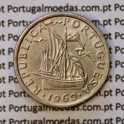 5$00 escudos 1969 cupro-níquel, 5 Escudos 1969 cuproníquel da República Portuguesa, (Bela), World Coins Portugal KM 591