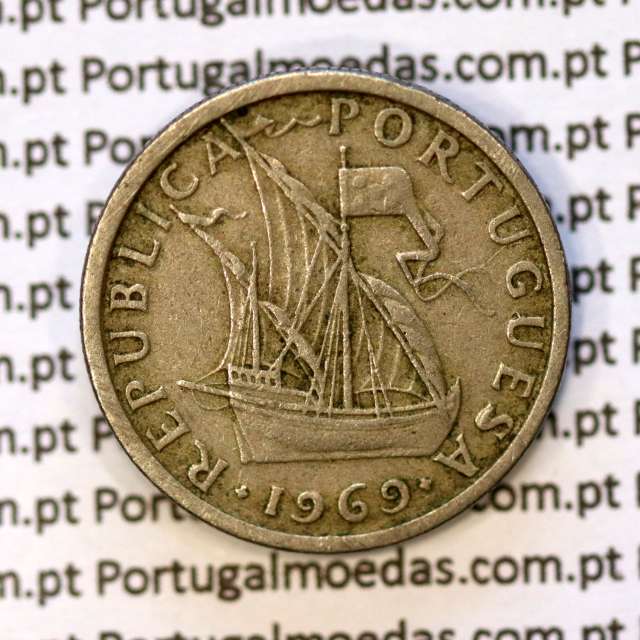 5$00 escudos 1969 cupro-níquel, 5 Escudos 1969 cuproníquel da República Portuguesa, (MBC), World Coins Portugal KM 591