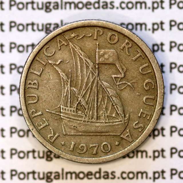 5$00 escudos 1970 cupro-níquel, 5 Escudos 1970 cuproníquel da República Portuguesa, (MBC), World Coins Portugal KM 591