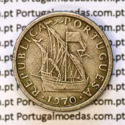 Portugal, coin of 5 Escudos 1970, 5$00 Escudos 1970 Copper-Nickel Portuguese Republic, (F), World Coins Portugal KM 591
