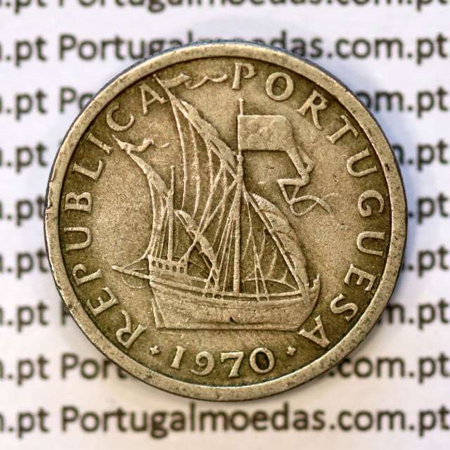 Portugal, coin of 5 Escudos 1970, 5$00 Escudos 1970 Copper-Nickel Portuguese Republic, (F), World Coins Portugal KM 591