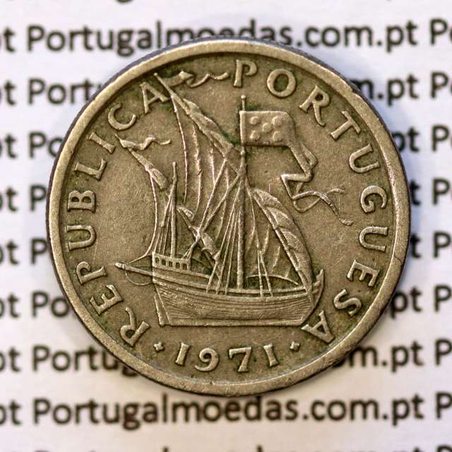 5$00 escudos 1971 cupro-níquel, 5 Escudos 1971 cuproníquel da República Portuguesa, (MBC), World Coins Portugal KM 591