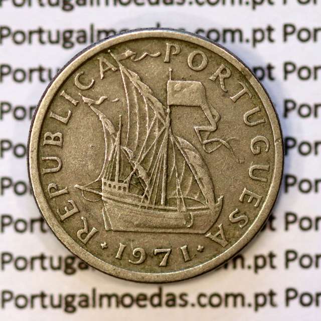 Portugal, coin of 5 Escudos 1971, 5$00 Escudos 1971 Copper-Nickel Portuguese Republic, (F), World Coins Portugal KM 591