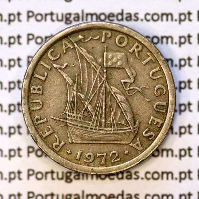 5$00 escudos 1972 cupro-níquel, 5 Escudos 1972 cuproníquel da República Portuguesa, (MBC), World Coins Portugal KM 591