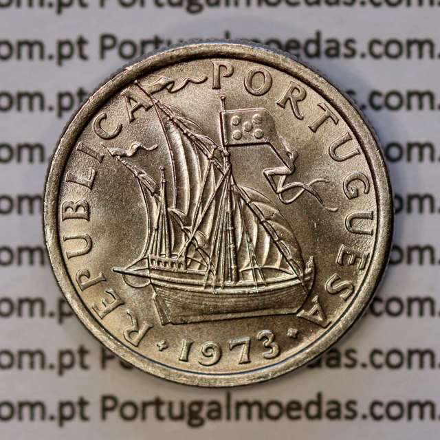 5$00 escudos 1973 cupro-níquel, 5 Escudos 1973 cuproníquel da República Portuguesa, (Soberba), World Coins Portugal KM 591