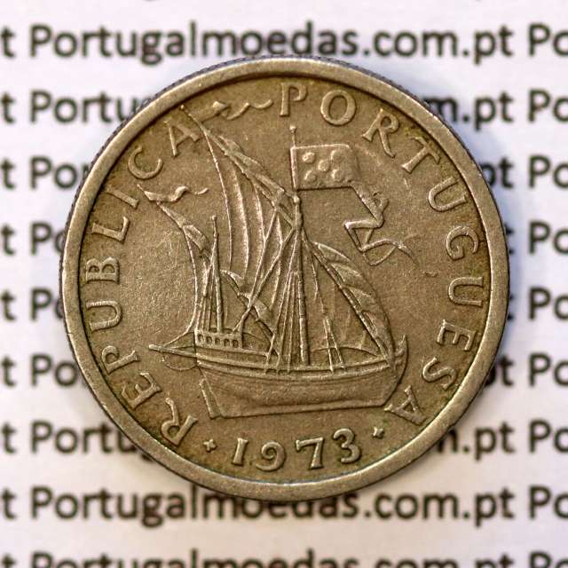 5$00 escudos 1973 cupro-níquel, 5 Escudos 1973 cuproníquel da República Portuguesa, (MBC), World Coins Portugal KM 591