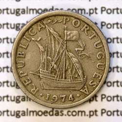 5$00 escudos 1974 cupro-níquel, 5 Escudos 1974 cuproníquel da República Portuguesa, (MBC), World Coins Portugal KM 591