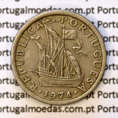 Portugal, coin of 5 Escudos 1974, 5$00 Escudos 1974 Copper-Nickel Portuguese Republic, (VF), World Coins Portugal KM 591
