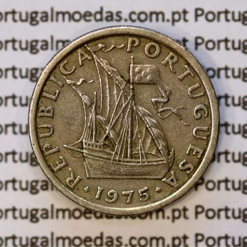5$00 escudos 1975 cupro-níquel, 5 Escudos 1975 cuproníquel da República Portuguesa, (MBC), World Coins Portugal KM 591