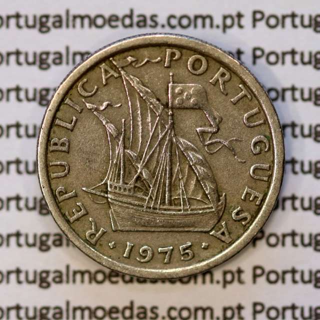 5$00 escudos 1975 cupro-níquel, 5 Escudos 1975 cuproníquel da República Portuguesa, (MBC), World Coins Portugal KM 591