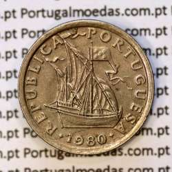 5$00 escudos 1980 cupro-níquel, 5 Escudos 1980 cuproníquel da República Portuguesa, (Bela), World Coins Portugal KM 591