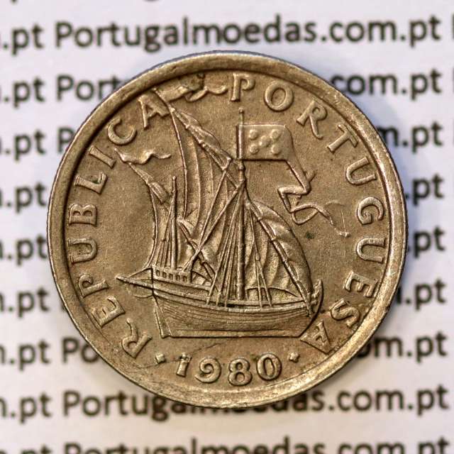5$00 escudos 1980 cupro-níquel, 5 Escudos 1980 cuproníquel da República Portuguesa, (Bela), World Coins Portugal KM 591