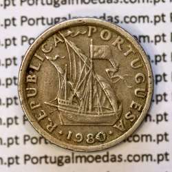 5$00 escudos 1980 cupro-níquel, 5 Escudos 1980 cuproníquel da República Portuguesa, (MBC), World Coins Portugal KM 591