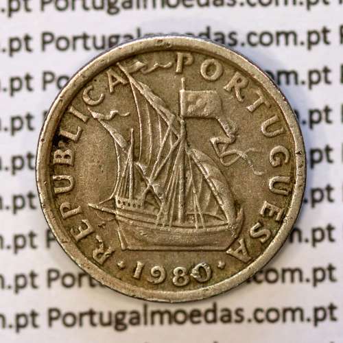 Portugal, coin of 5 Escudos 1980, 5$00 Escudos 1980 Copper-Nickel Portuguese Republic, (VF), World Coins Portugal KM 591
