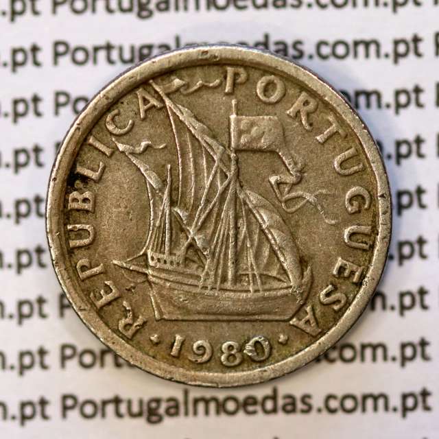 5$00 escudos 1980 cupro-níquel, 5 Escudos 1980 cuproníquel da República Portuguesa, (MBC), World Coins Portugal KM 591