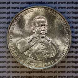 Portugal, silver coin of 50 Escudos 1969 Marechal Carmona, edge inscription inverted, (AU), World Coins Portugal KM 599.