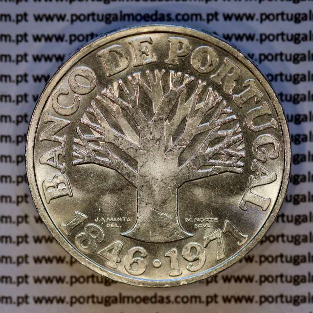 Portugal, silver coin of 50 escudos 1971 of Banco de Portugal, edge inscription inverted, (AU), World Coins Portugal KM 601