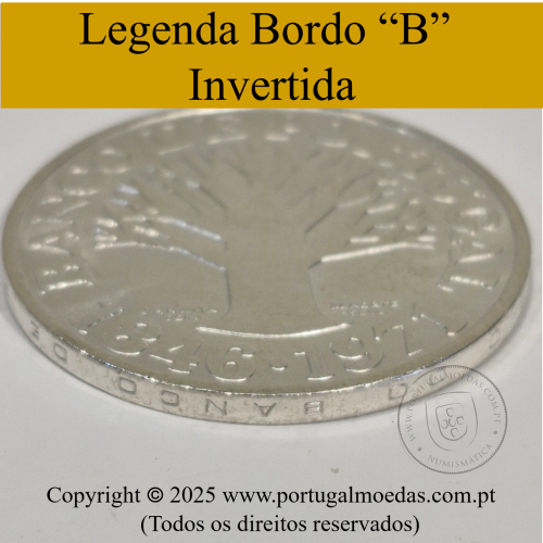 Portugal, silver coin of 50 escudos 1971 of Banco de Portugal, edge inscription inverted, (AU), World Coins Portugal KM 601