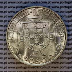 Portugal, silver coin of 50 Escudos 1969 Vasco da Gama, edge inscription inverted, (UNC), World Coins Portugal KM 598