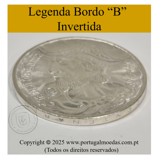 50$00 Escudos 1969 Vasco da Gama, 50 Escudos 1969 prata Vasco da Gama, Legenda bordo invertida, (Bela/Soberba), KM598