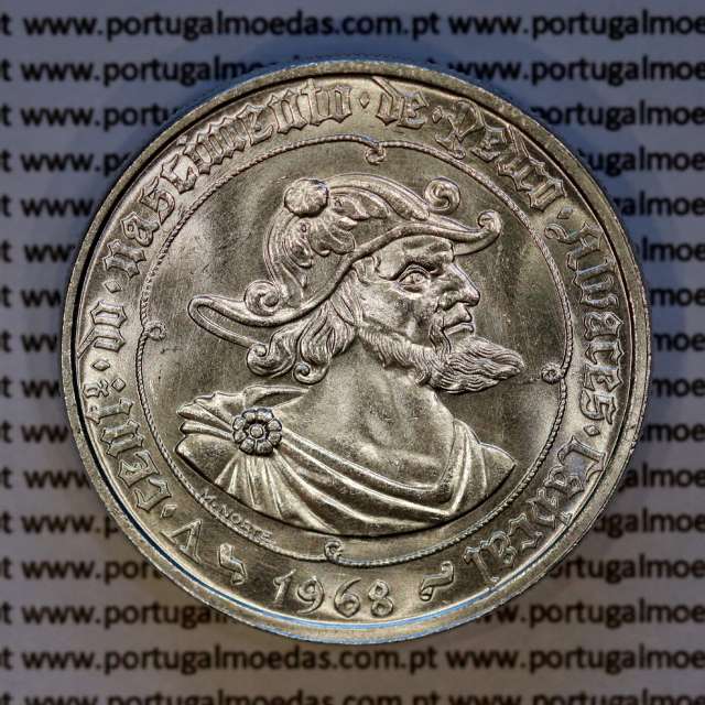 Portugal, silver coin of 50 Escudos 1968 Pedro Álvares Cabral, (UNC), World Coins Portugal KM 593