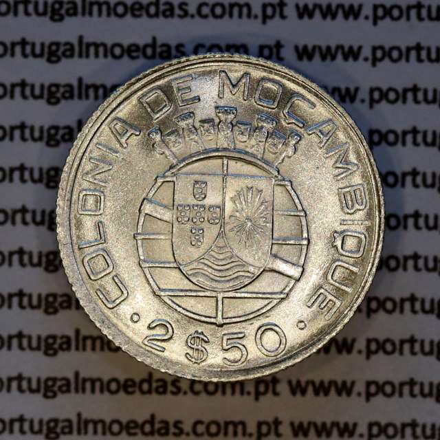 Mozambique, silver coin of 2.50 Escudos 1950, 2-1/2 Escudos 1950 Former Portuguese Colony, (VF), WorldCoins Mozambique KM 68