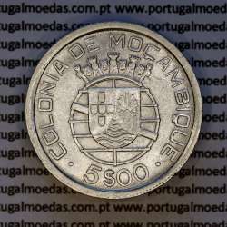 Moçambique 5$00 1938 Prata, 5 escudos 1938 prata da Ex-Colónia Portuguesa, (MBC), World Coins Mozambique KM 69