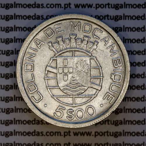 Moçambique 5$00 1938 Prata, 5 escudos 1938 prata da Ex-Colónia Portuguesa, (MBC), World Coins Mozambique KM 69