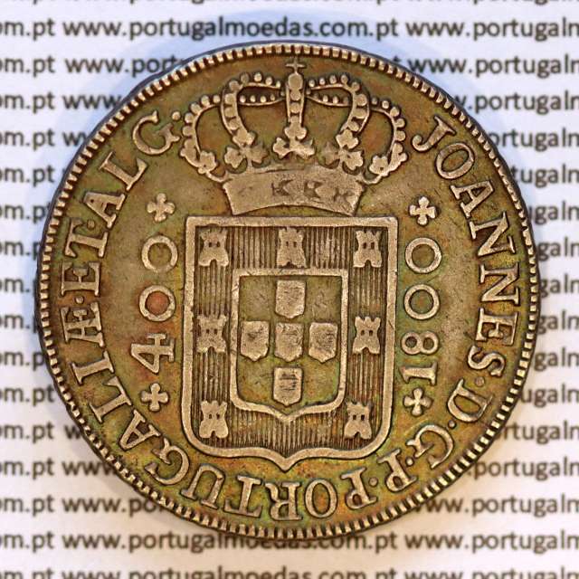 Cruzado Novo prata 1800 D. João Príncipe Regente, 480 Reis prata 1800, coroa baixa 41 pérolas (var.1), diadema losango 2 pontos