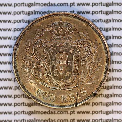 500 réis 1908 prata D. Manuel II, cinco tostões prata 1908, (BC), World Coins Portugal KM 547