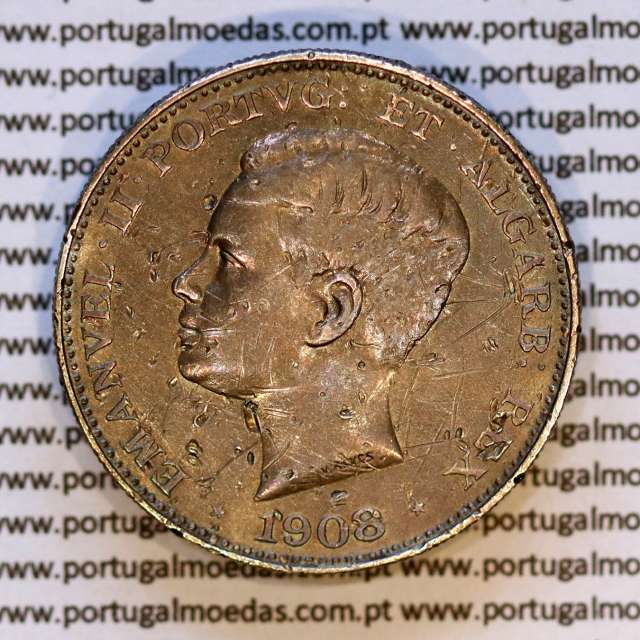 500 réis 1908 prata D. Manuel II, cinco tostões prata 1908, (BC), World Coins Portugal KM 547