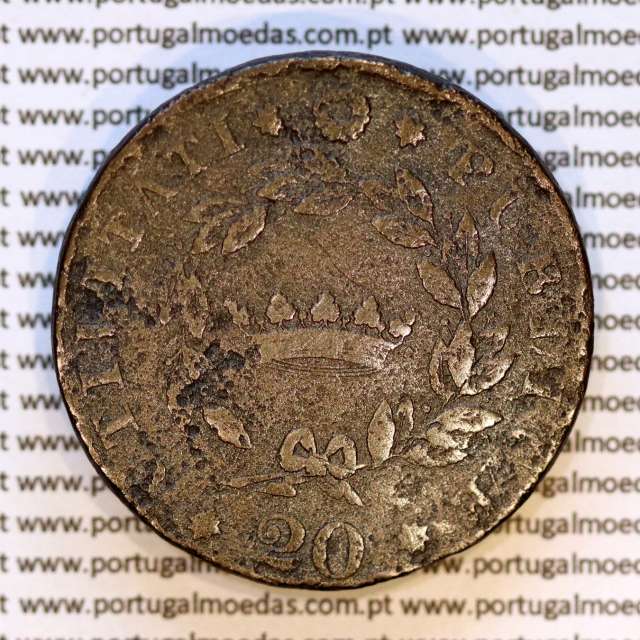 DUCAL Coin or Vintém – 20 Réis Copper Coin from 1833, Loios Series of Maria II – Porto, Loios Mint – World Coins Portugal KM400a