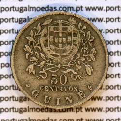 Guiné, 50 Centavos 1933 alpaca, $50 centavos alpaca 1933, Ex-Colónia da Guiné, (MBC-), World Coins Portuguese Guinea KM 4