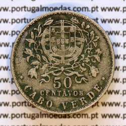 Cabo Verde 50 Centavos 1930 alpaca, "$50" centavos alpaca 1930, Ex-Colónia de Cabo verde, (MBC+), World Coins Cape Verde KM 4
