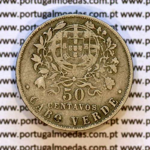 Cabo Verde 50 Centavos 1930 alpaca, "$50" centavos alpaca 1930, Ex-Colónia de Cabo verde, (MBC+), World Coins Cape Verde KM 4
