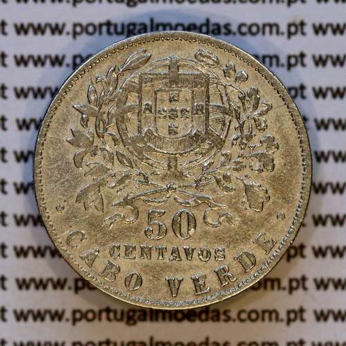 Cape Verde coin 50 Centavos 1930 alpaca, "$50" cents alpaca 1930, Former Portuguese colony, (VF), World Coins Cape Verde KM 4