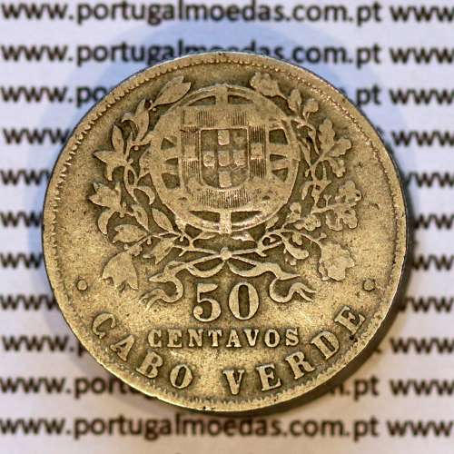 Cape Verde coin 50 Centavos 1930 alpaca, $50 cents alpaca 1930, Former Portuguese colony, (F/VF), World Coins Cape Verde KM 4