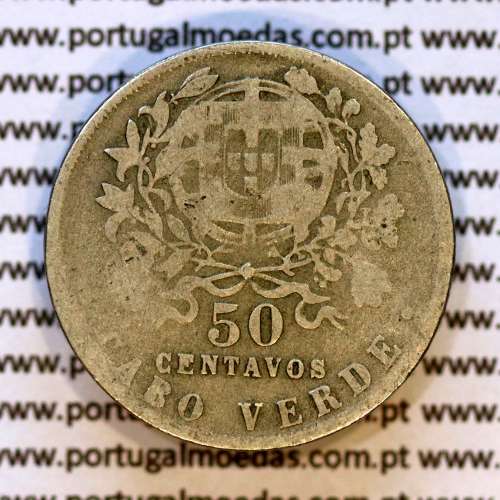 Cape Verde coin 50 Centavos 1930 alpaca, $50 cents alpaca 1930, Former Portuguese colony, (F+), World Coins Cape Verde KM 4