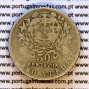Cabo Verde 50 Centavos 1930 alpaca, $50 centavos alpaca 1930, Ex-Colónia de Cabo verde, (BC+), World Coins Cape Verde KM 4