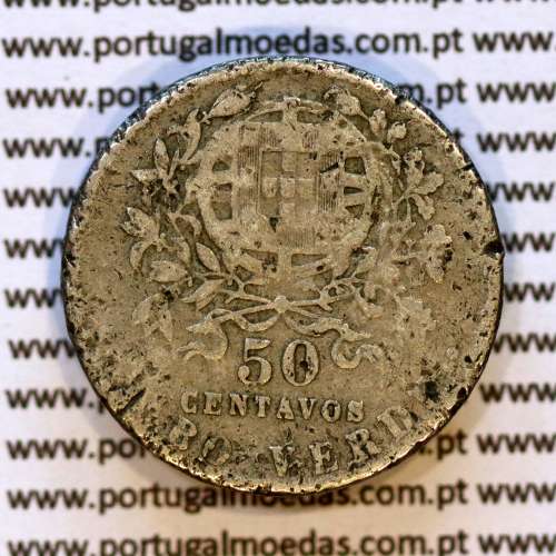 Cabo Verde 50 Centavos 1930 alpaca, $50 centavos alpaca 1930, Ex-Colónia de Cabo verde, (BC-), World Coins Cape Verde KM 4