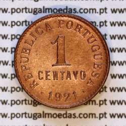1 centavo 1921 Bronze, $01 centavo 1921 bronze da Republica Portuguesa, (Bela), World Coins Portugal KM 565 03