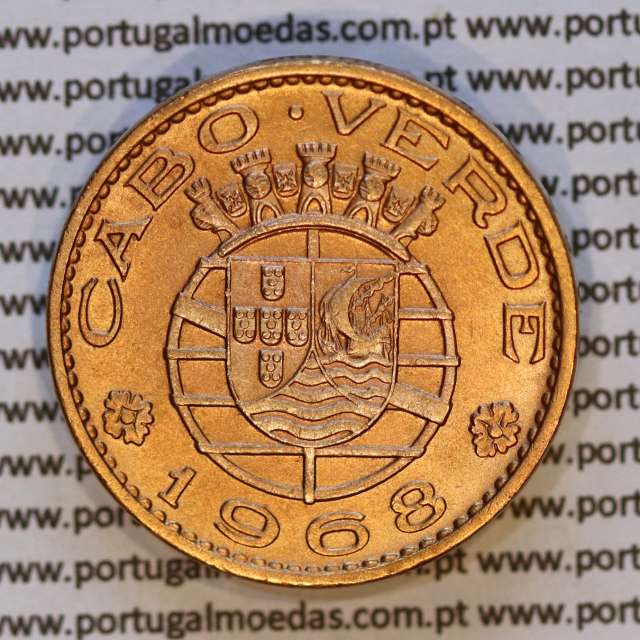 Cape Verde, 1 Escudo 1968 Bronze of Former Portuguese Colony, (AU), World Coins Cape Verde KM 8 01